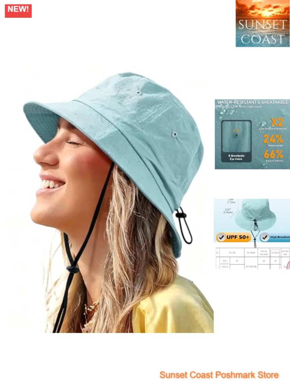 Water-Resistant Bucket Hat UPF 50+ Boonie Sun Hat Breathable Nylon